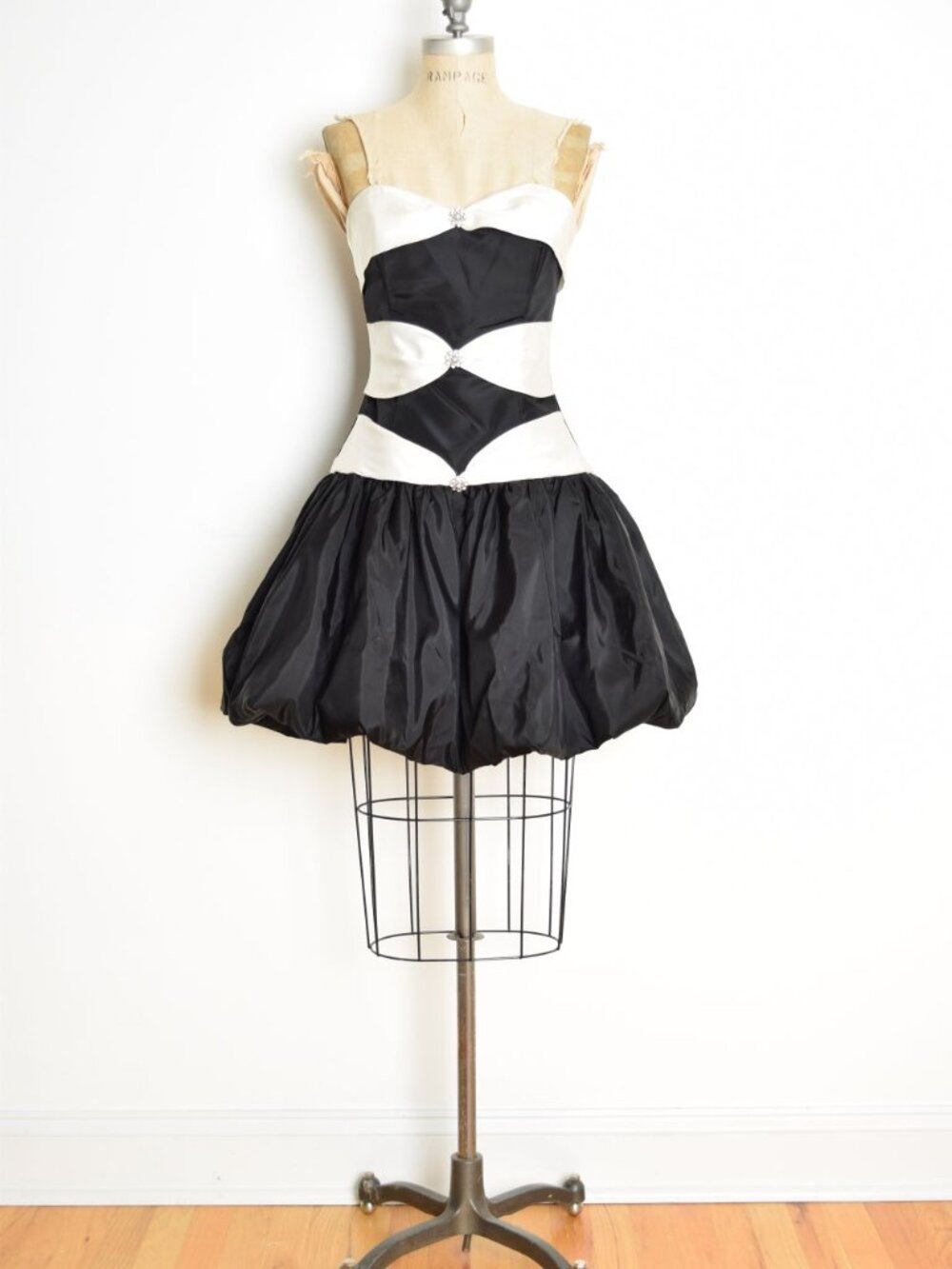 vintage 80s prom dress party black bubble hem short strapless cocktail mini S